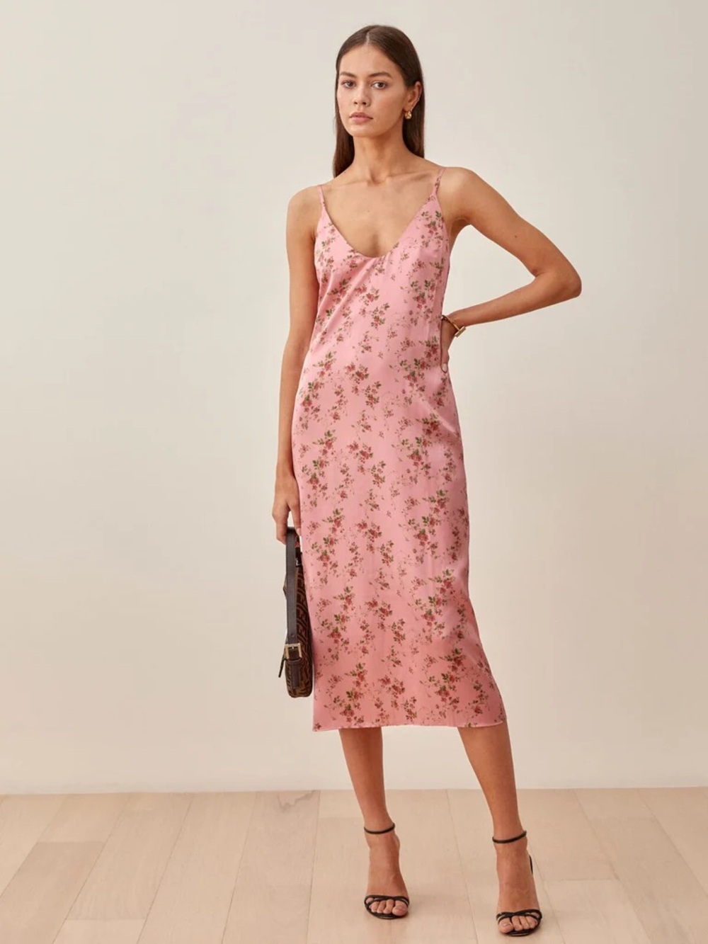 Sofia Reformation Pink Floral Slip Midi Dress